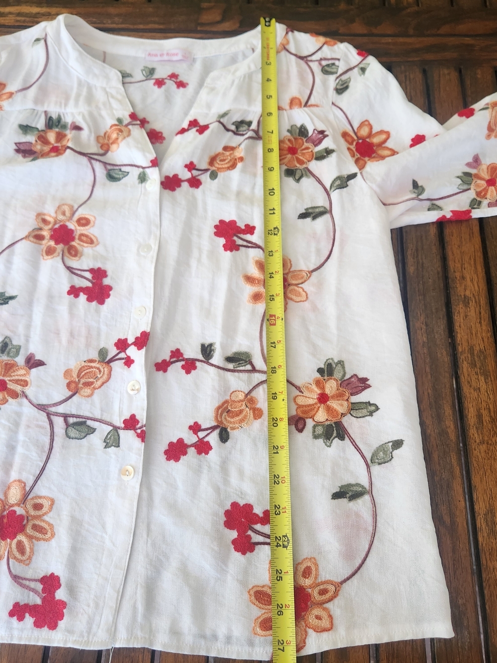 Women's Anna & Rose White Floral Embroidered Button-Front Blouse Size Large - Picture 9 of 13